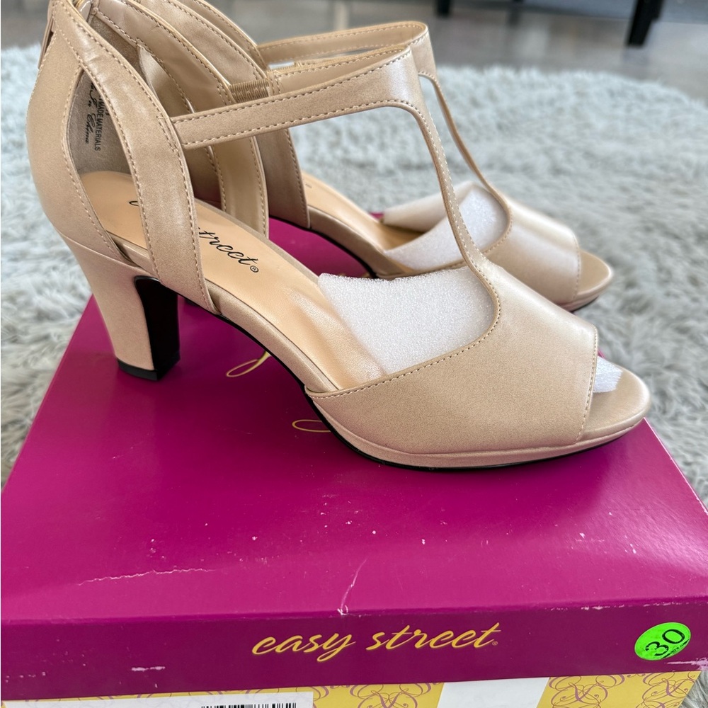 Easy Street Tan Block Heel Sandals